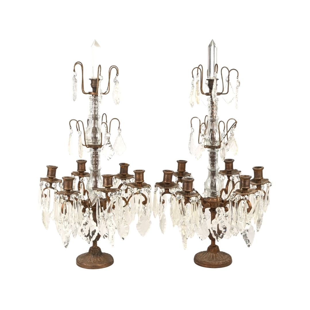 Girandoles French Style Pair bronze beveled crystal glass Kuzco Art Maison