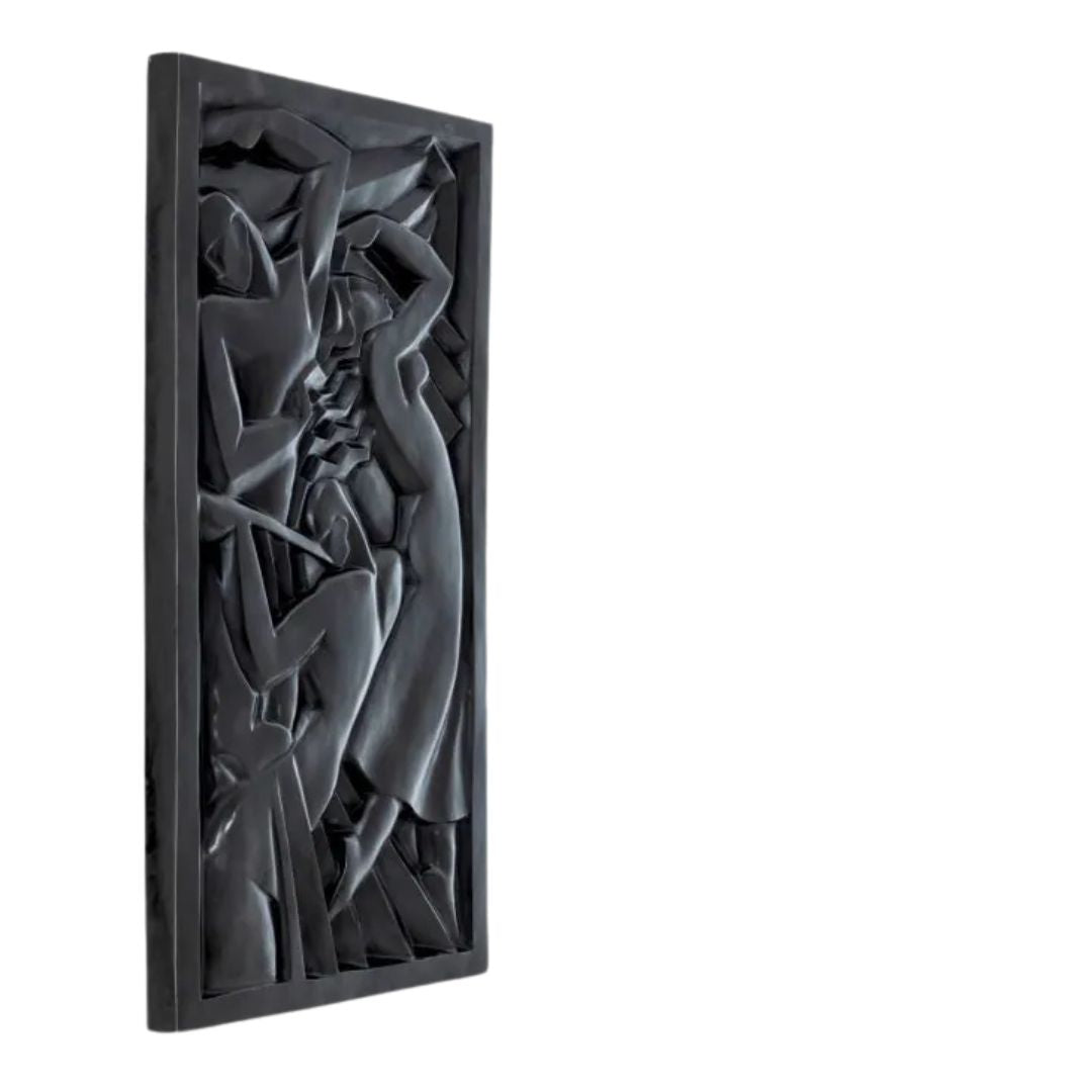 Bronze sculpture wall decoration panel with abstract figures, part of a set of four