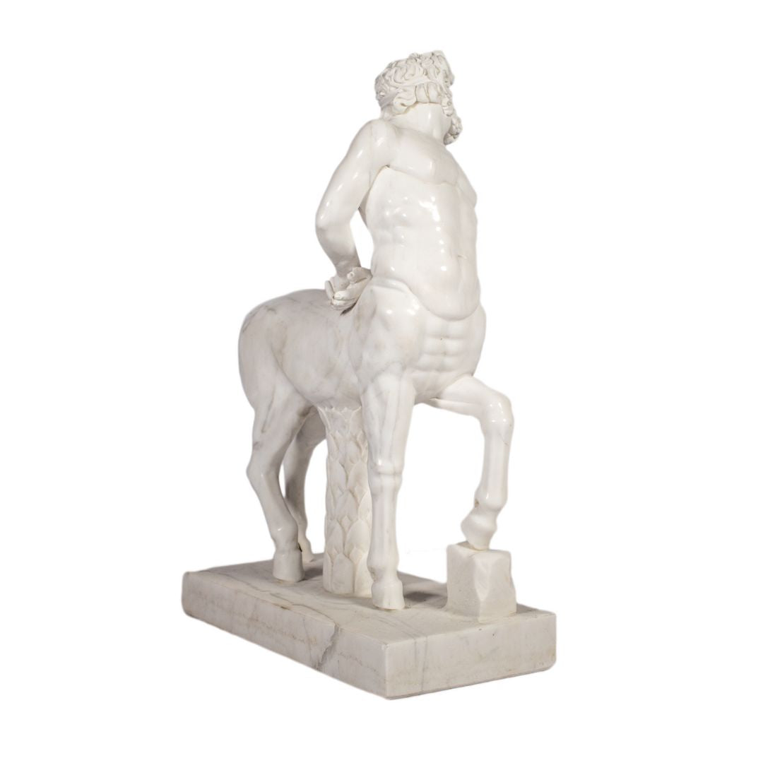 White marble centaur sculpture hand-carved from white veined marble with Furietti design