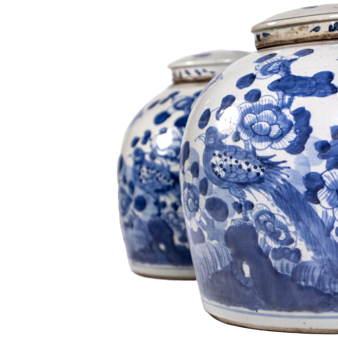 Gemberpot Phoenix & Pioenroos – Blauw-wit porselein