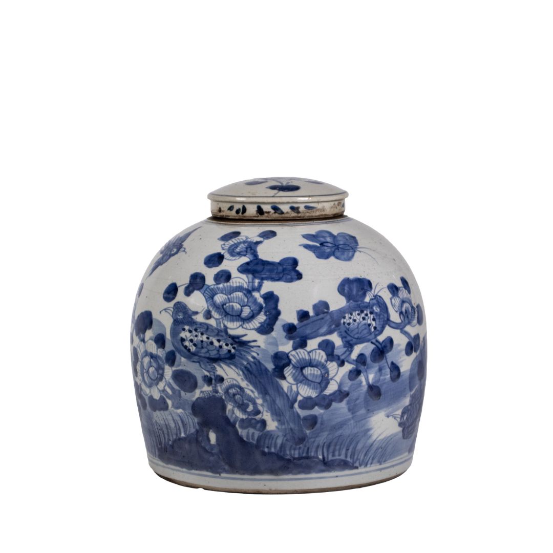 Gemberpot Phoenix & Pioenroos – Blauw-wit porselein