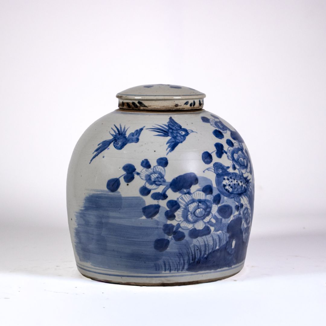 Gemberpot Phoenix & Pioenroos – Blauw-wit porselein