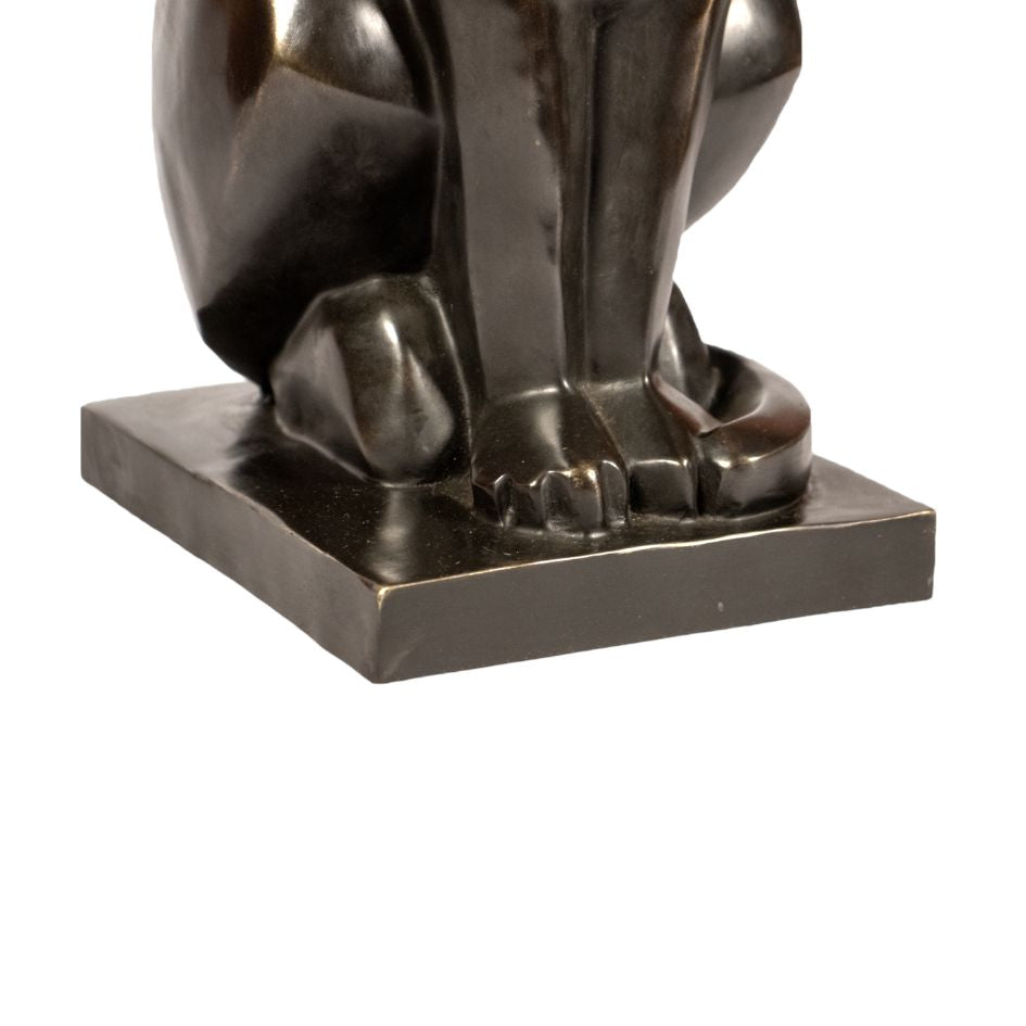 Bronze sculpture of purring cat art deco style black patina