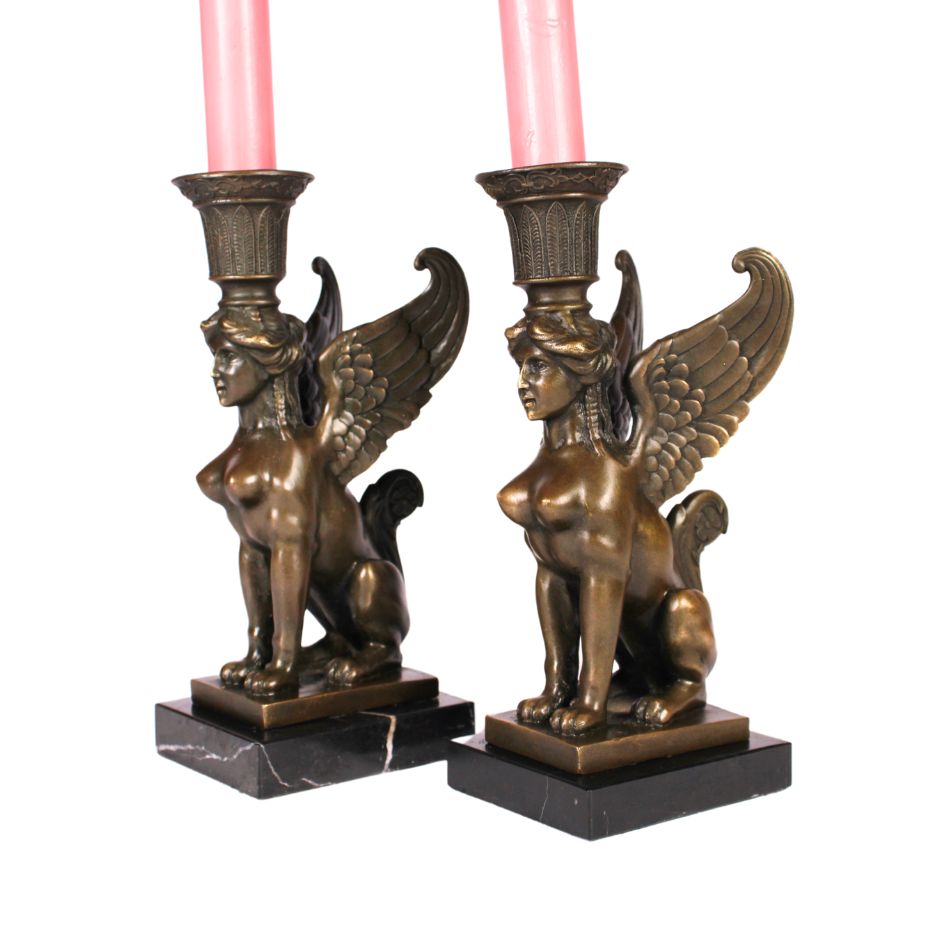 Bronze Sphinx Candlesticks – Pair