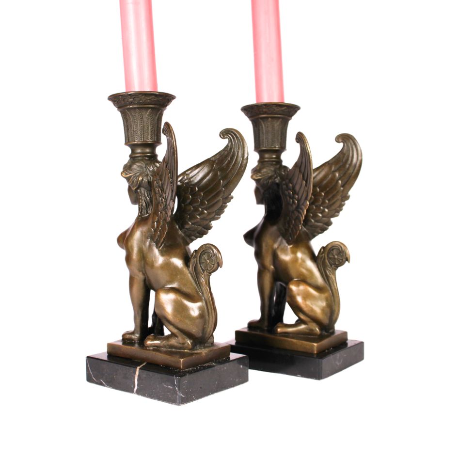 Bronze Sphinx Candlesticks – Pair