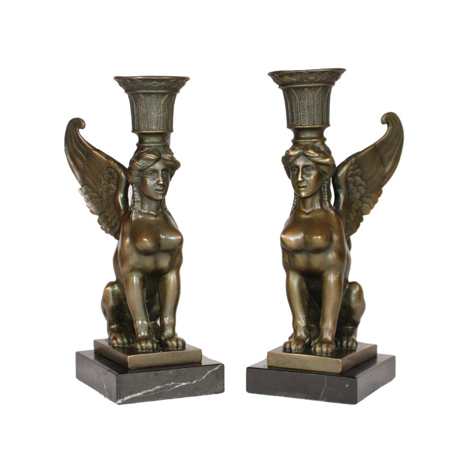 Bronze Sphinx Candlesticks – Pair