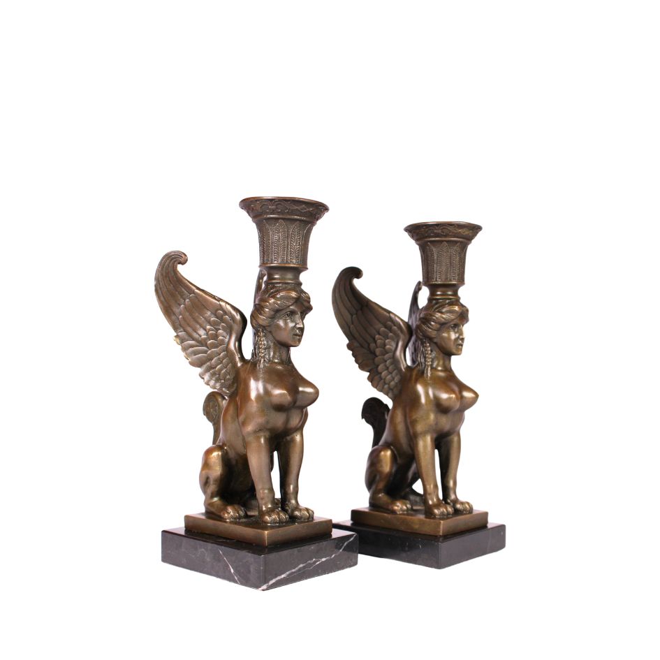 Bronze Sphinx Candlesticks – Pair