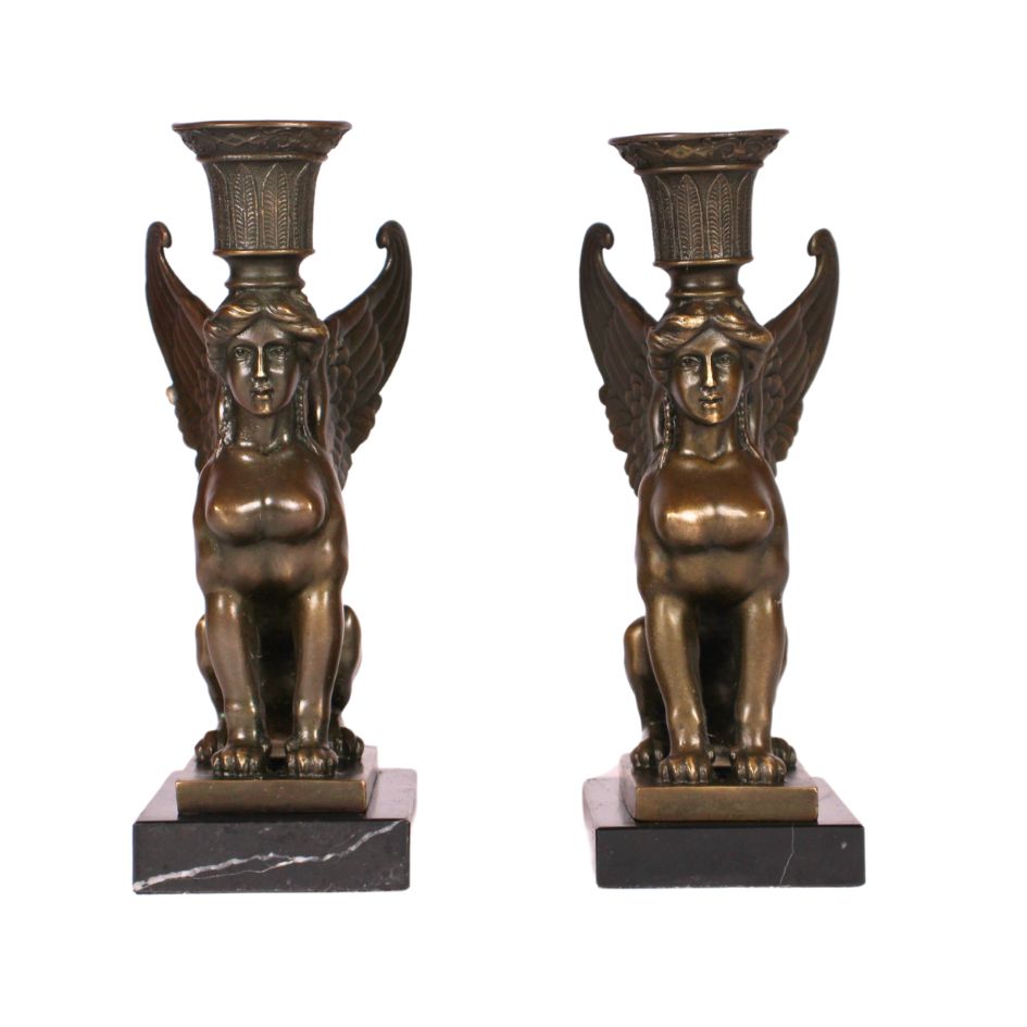 Bronze Sphinx Candlesticks – Pair