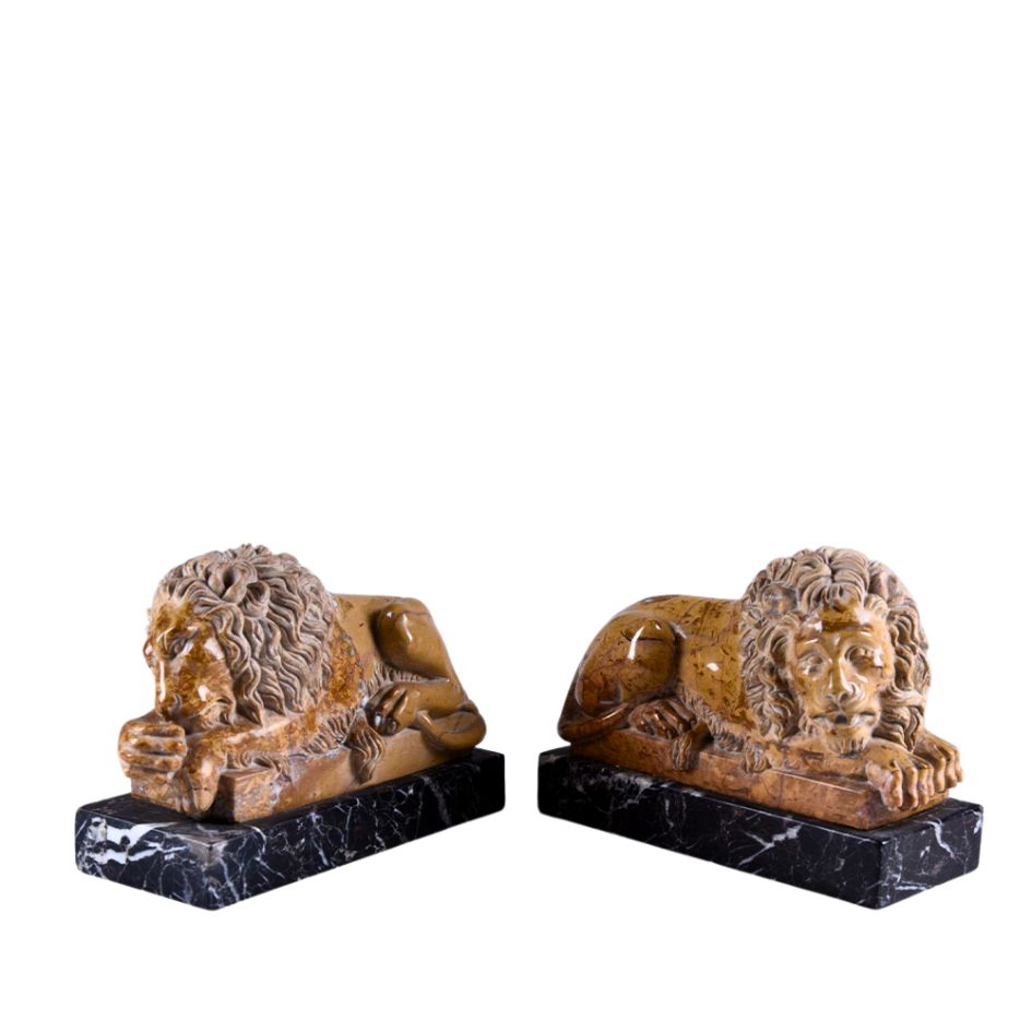 Marble Reclining Lions - pair