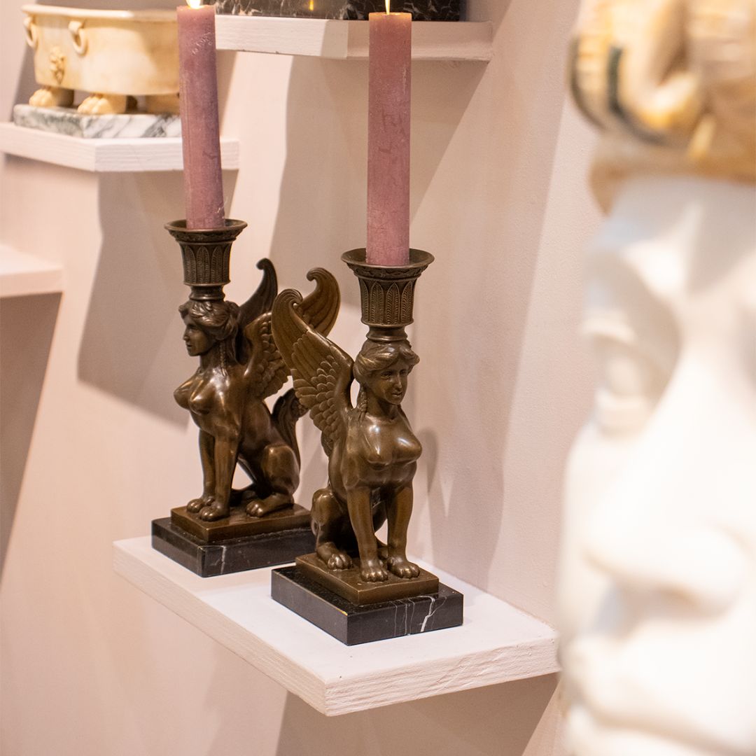 Bronze Sphinx Candlesticks – Pair