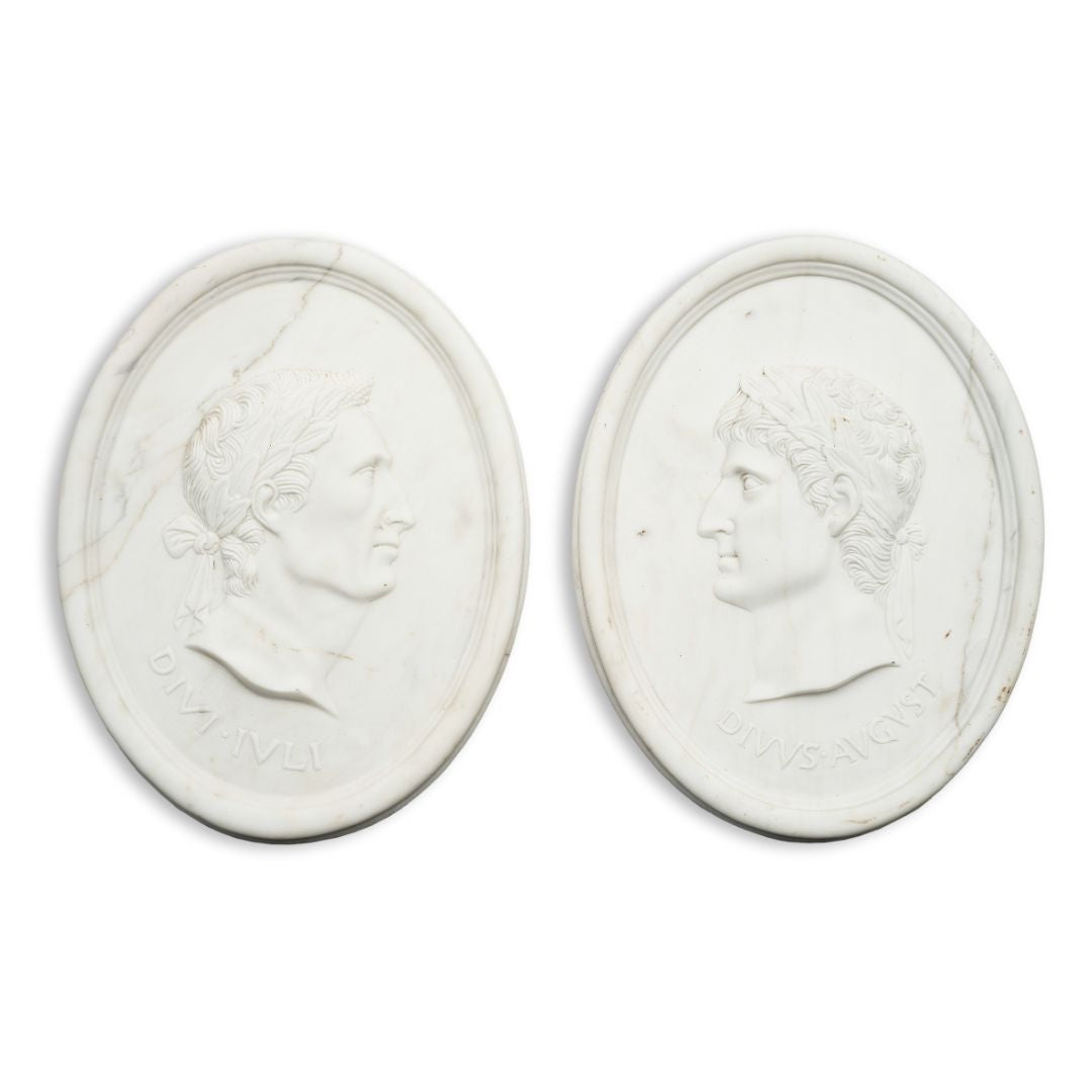 Roman style marble medallions - pair