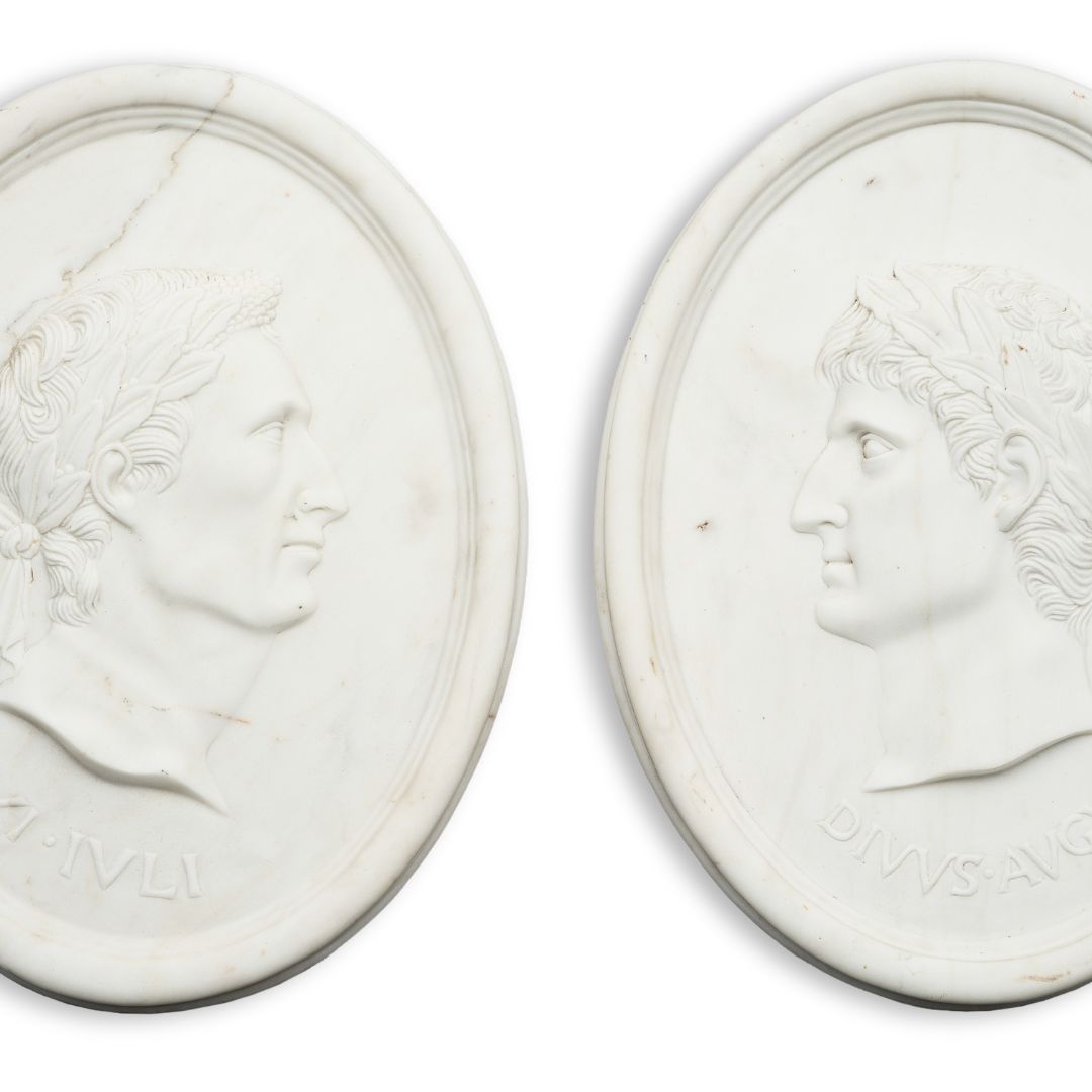 Roman style marble medallions - pair
