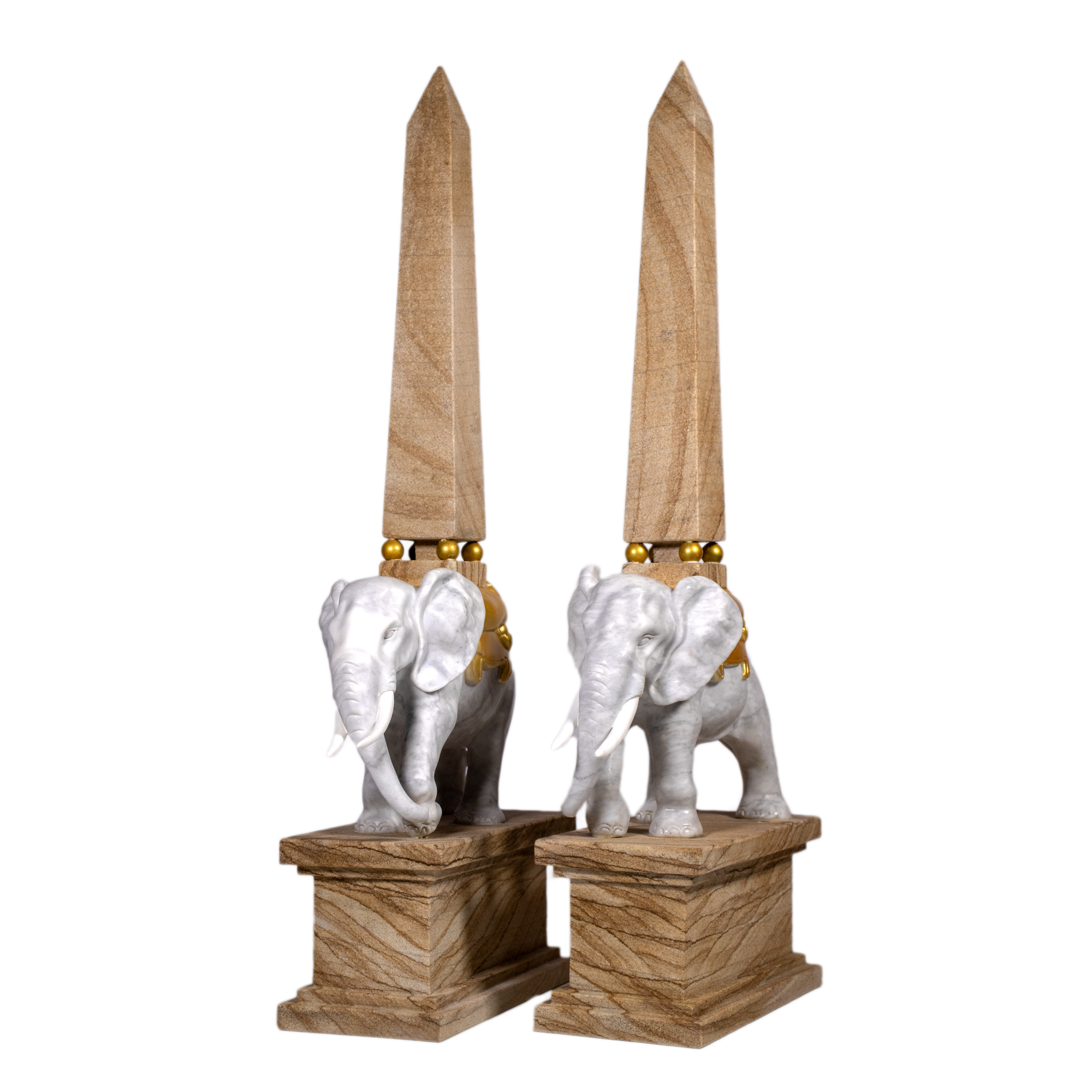 Elephants with Obelisk - Pair