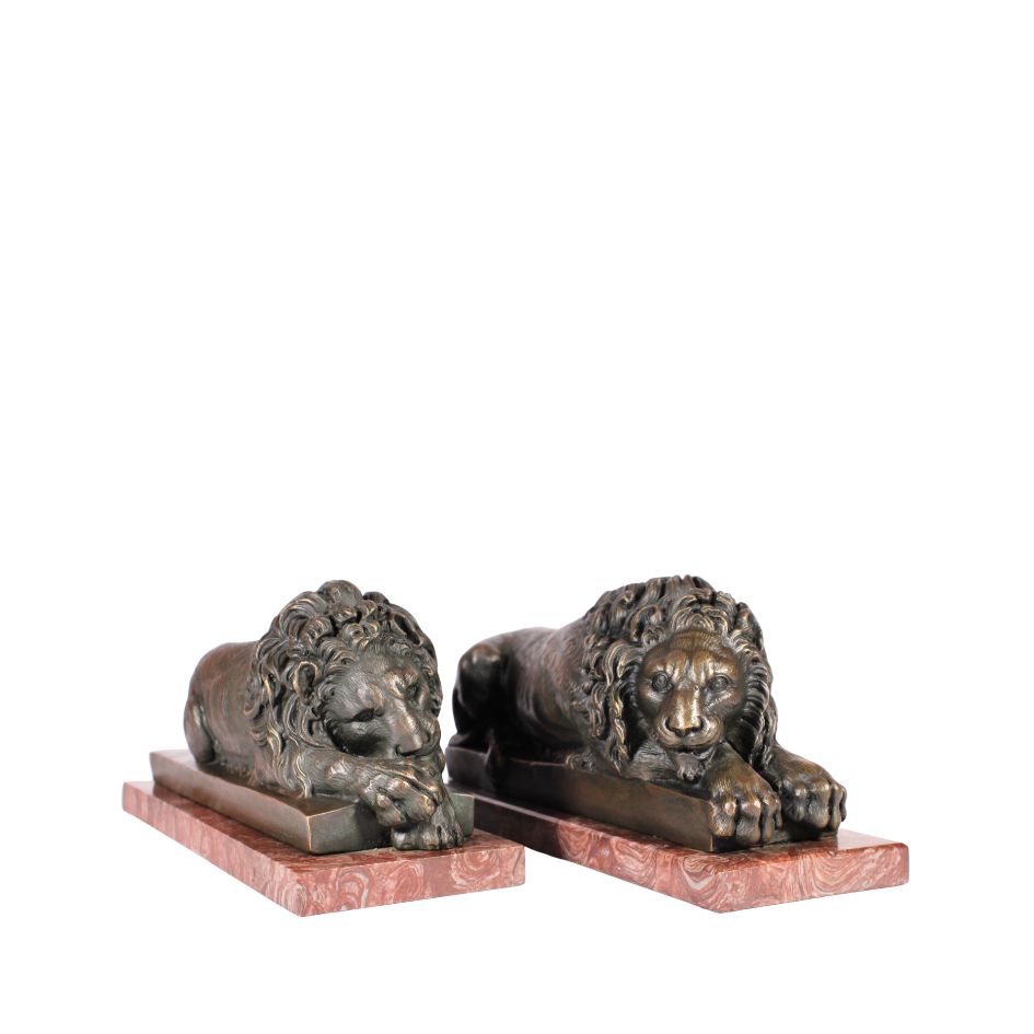 Bronze Lions Reclining - Pair