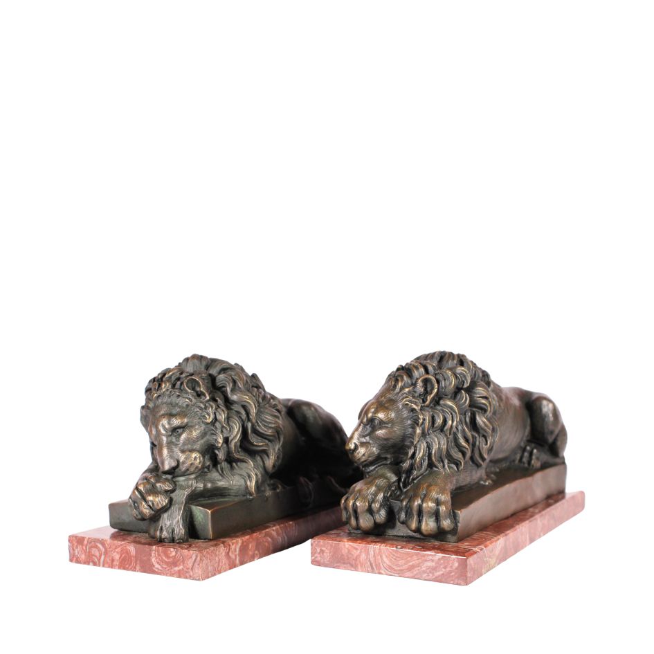 Bronze Lions Reclining - Pair