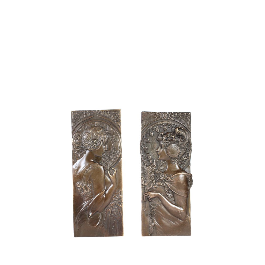 Bronzen Art Nouveau Stijl Wanddecoratie - Paar