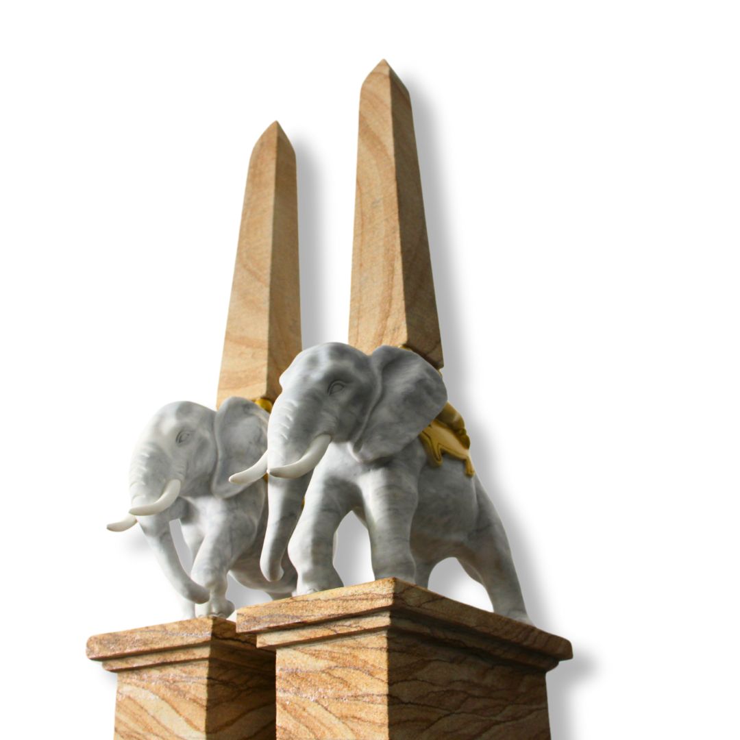 Elephants with Obelisk - Pair